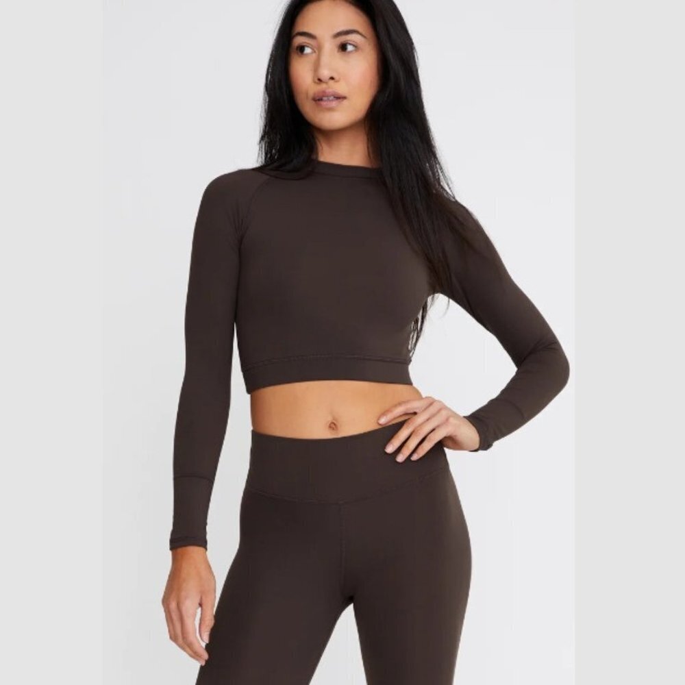 Bair By Bria Women's Chocolate Jessica Cropped Long Sleeve Top  - XL